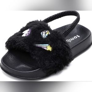 Tombik Toddler Girls Slides Faux Fur Sandals